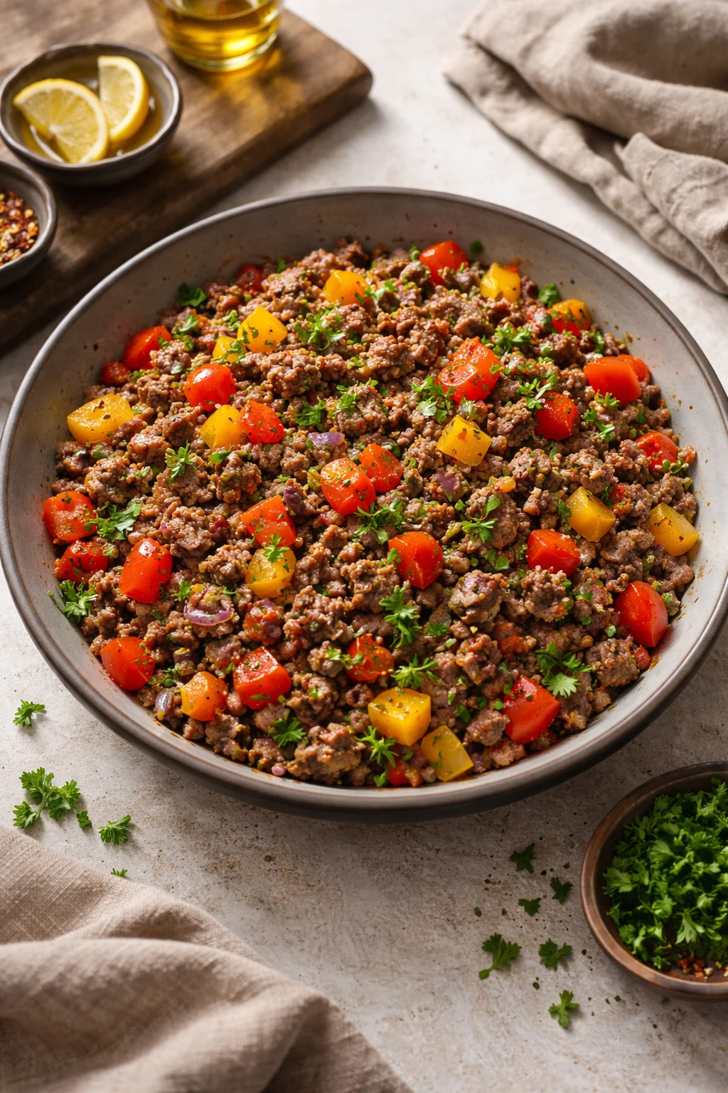 Mediterranean Ground Beef Stir Fry