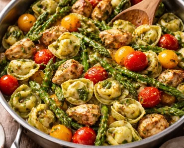 One-Pan Pesto Chicken, Tortellini, and Veggies