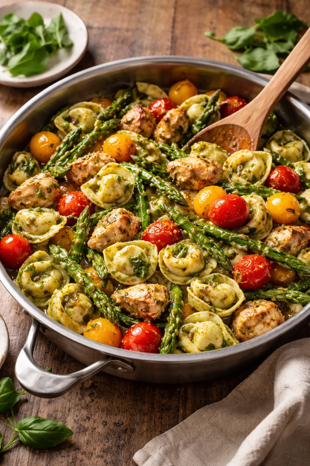 One-Pan Pesto Chicken, Tortellini, and Veggies