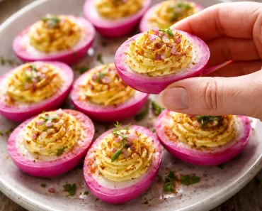 Perfectly Pink Deviled Eggs