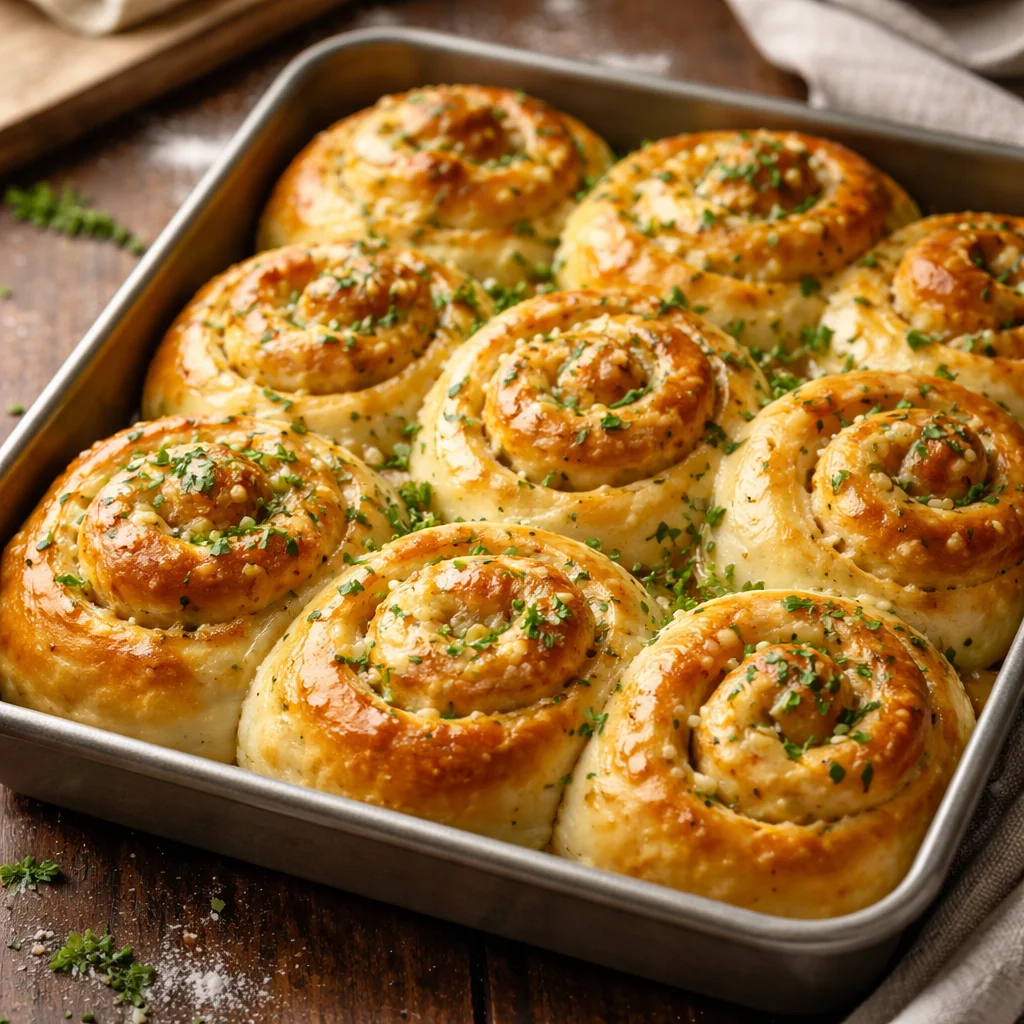 Buttery cheese garlic rolls fresh out of the oven, golden and cheesy