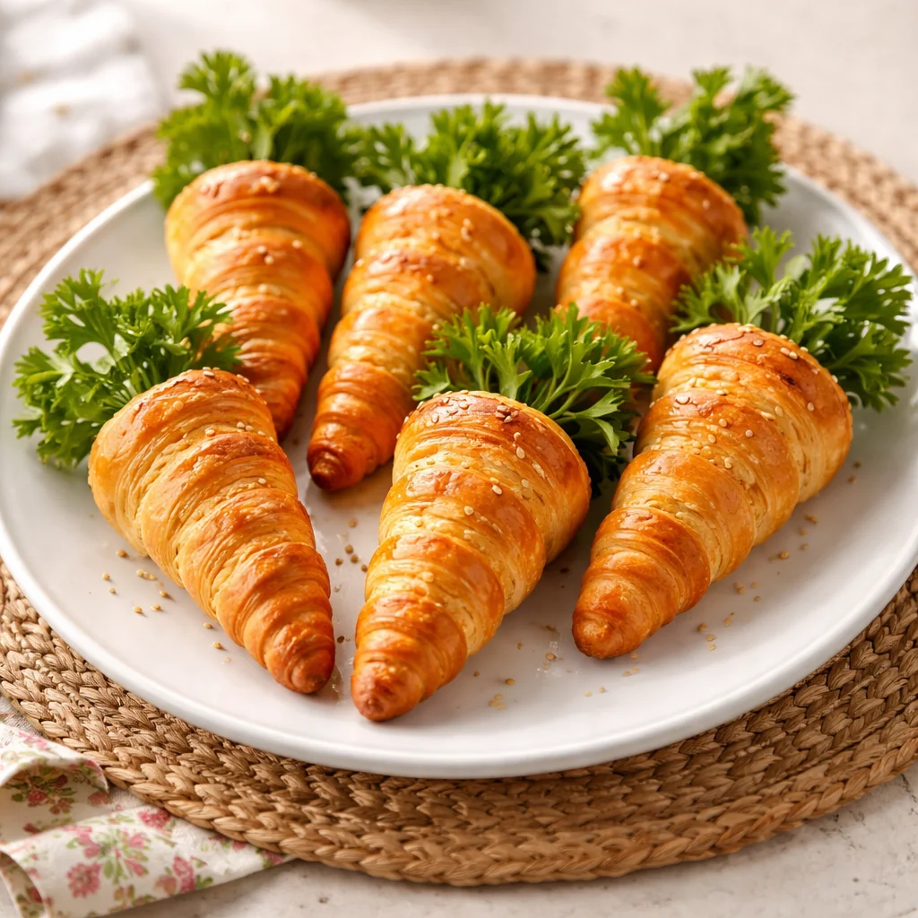 Carrot-shaped croissant cones filled with sweet ingredients