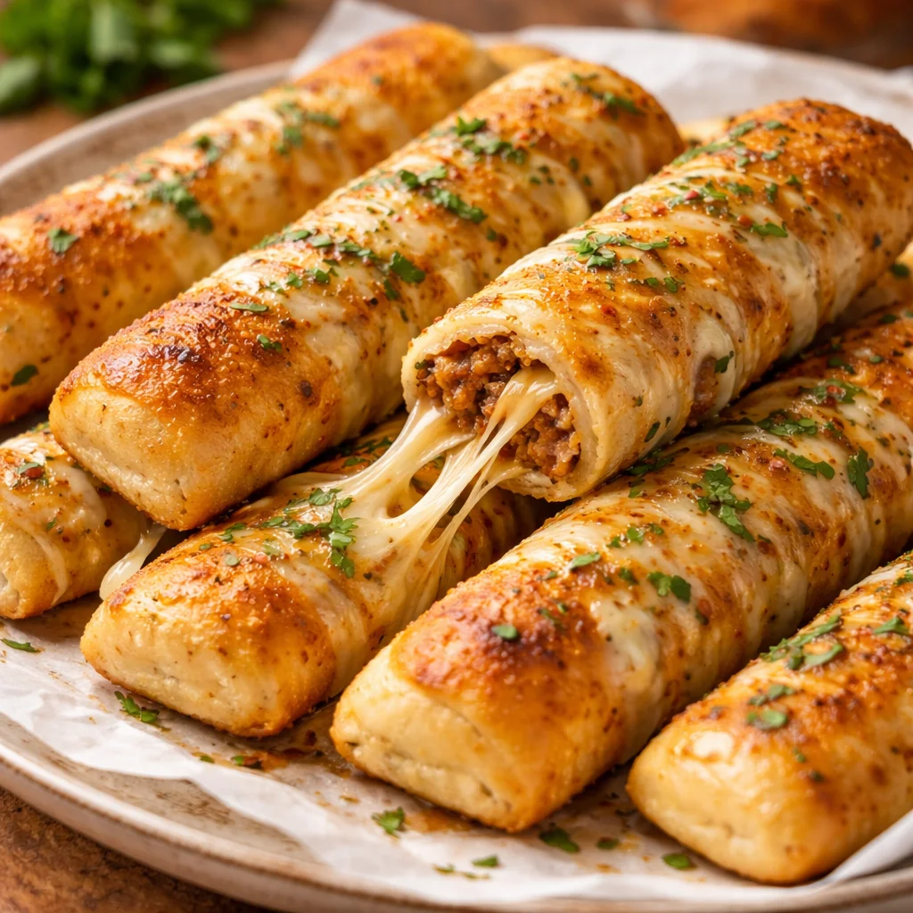 Delicious cheesy taco sticks served on a plate