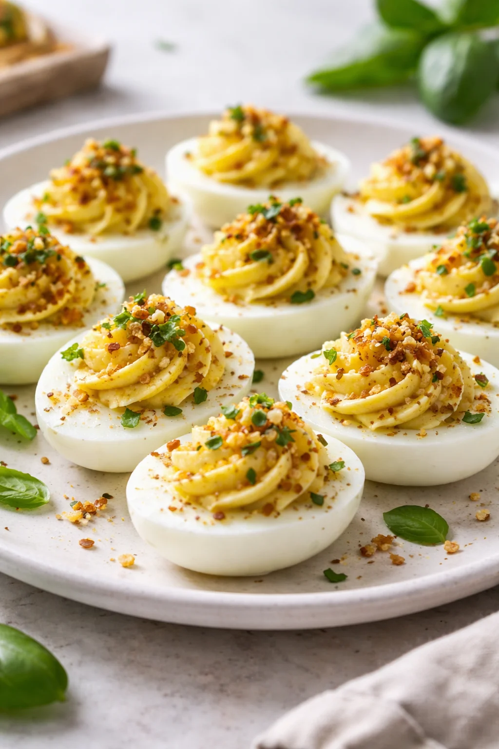 Italian Deviled Eggs with Garlic and Basil