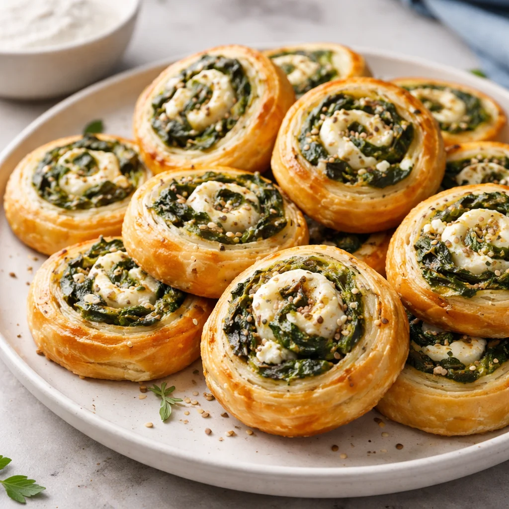 Delicious spinach and feta pinwheels served on a platter