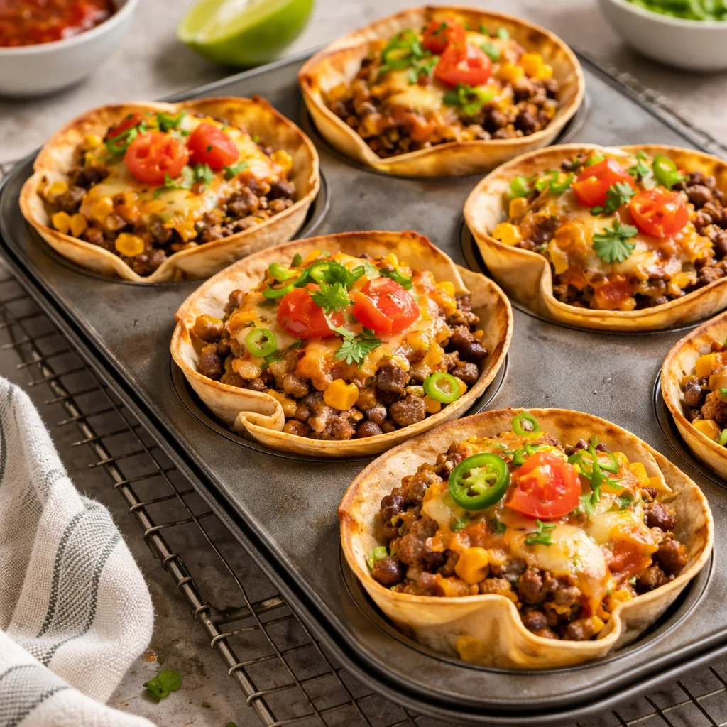 Delicious Taco Muffins baked and served on a platter