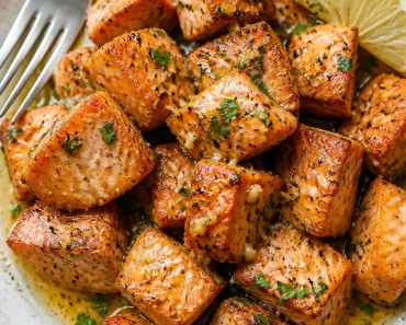 Air Fryer Salmon Bites with Lemon Garlic Butter Sauce