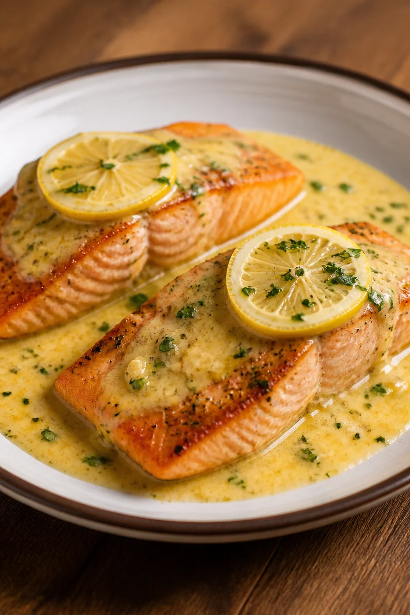 Baked Salmon with Lemon Butter Cream Sauce