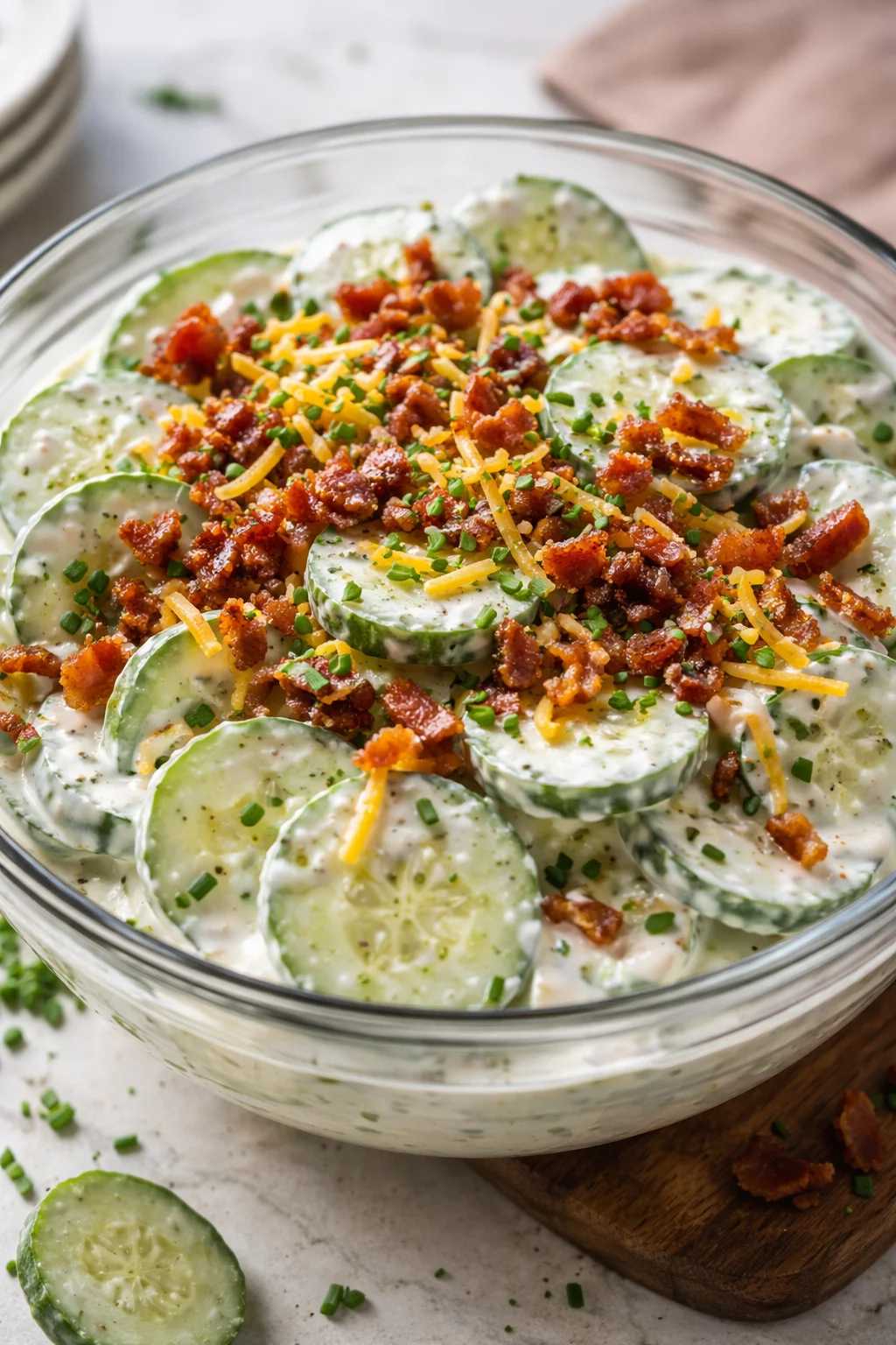Creamy Cucumber Salad with Bacon and Cheese