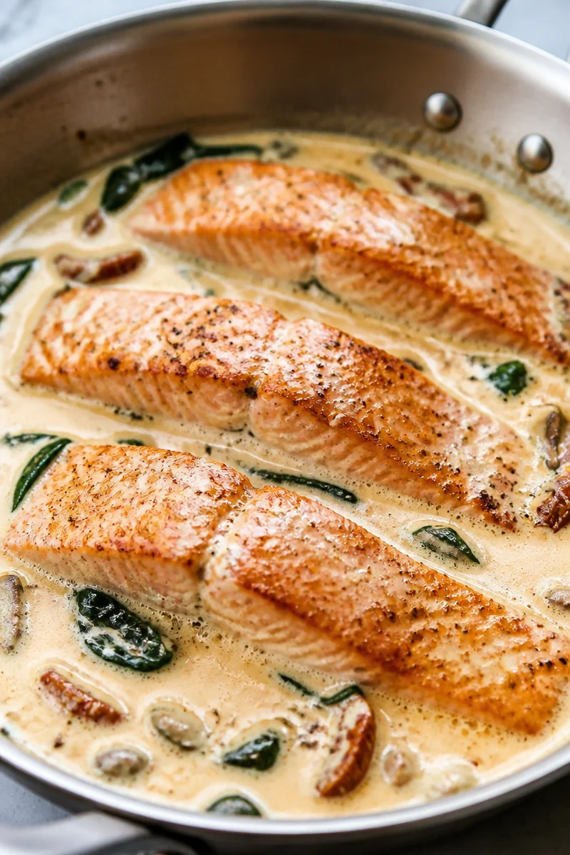 Pan Seared Salmon in Parmesan Cream Sauce