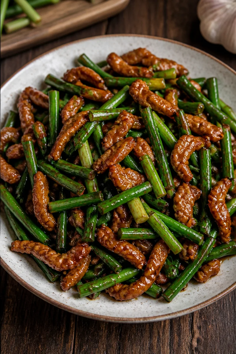 Garlic Scape Stir Fry with Pork