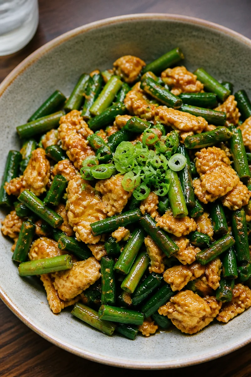 Garlic Scapes with Eggs in Brown Sauce