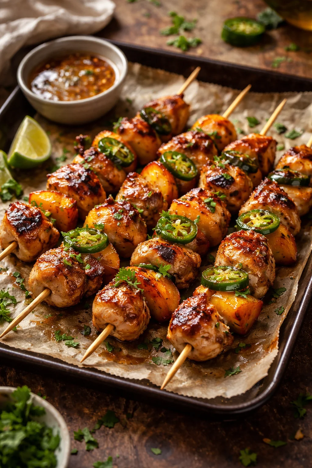 Jalapeño Peach Chicken Skewers