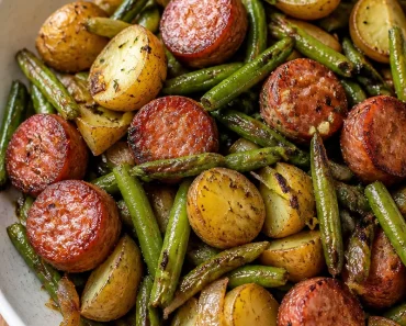 One Pan Sausage, Green Beans, and Potatoes