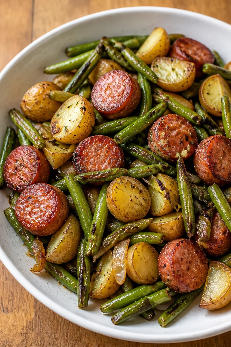 One Pan Sausage, Green Beans, and Potatoes