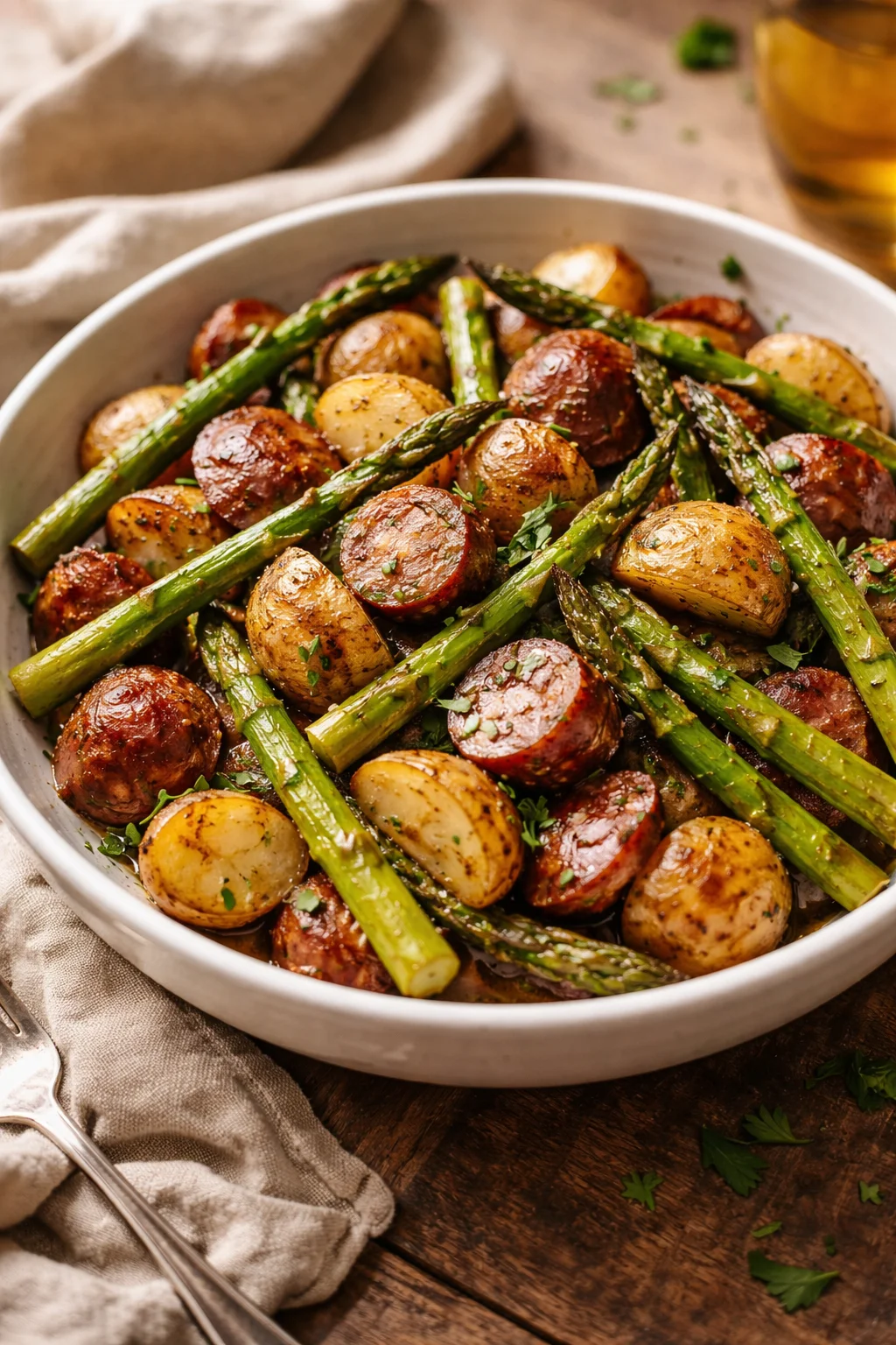 One Pan Sausage, Green Beans, and Potatoes