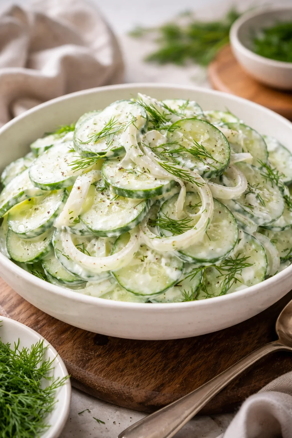 Creamy Cucumber Onion Salad with Sweet and Tangy Dressing | Cucumber onion sour cream salad, Cucumber and onions in sour cream, Creamy cucumber salad with sour cream