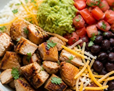 Grilled Chicken Burrito Bowl with Rice and Beans