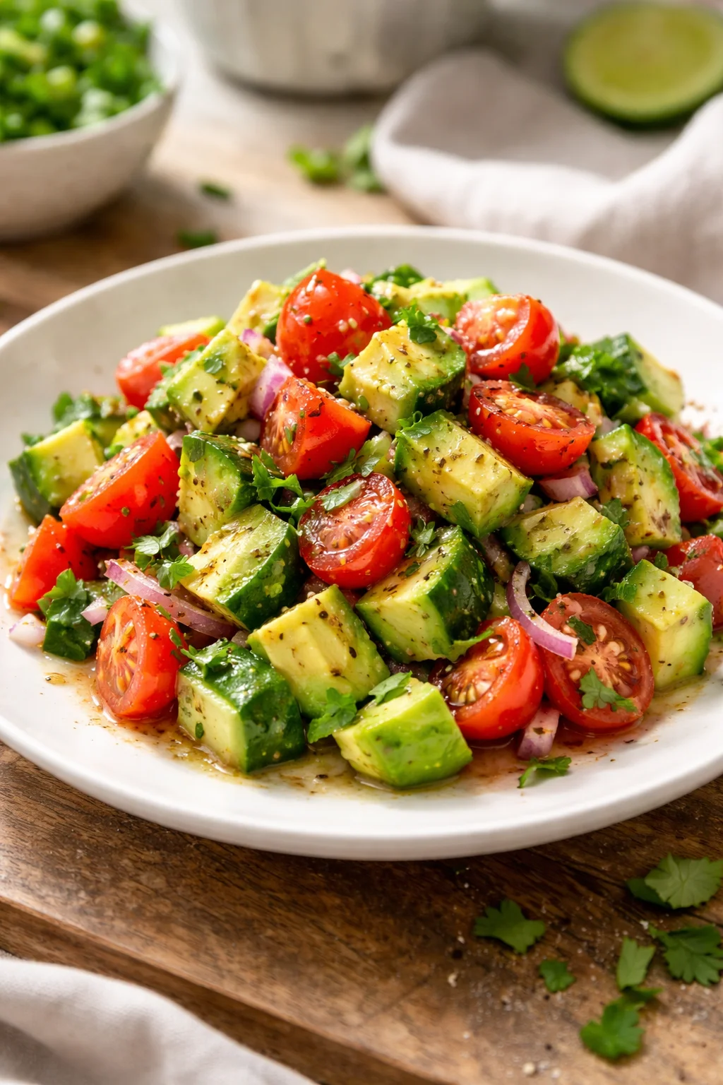 Italian Inspired Tomato, Cucumber and Avocado Salad