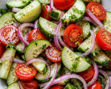 Refreshing Cucumber and Tomato Salad | Cucumbers, Onions, and Tomatoes, Tomato Cucumber Red Onion Salad, Tomato Salad Recipes
