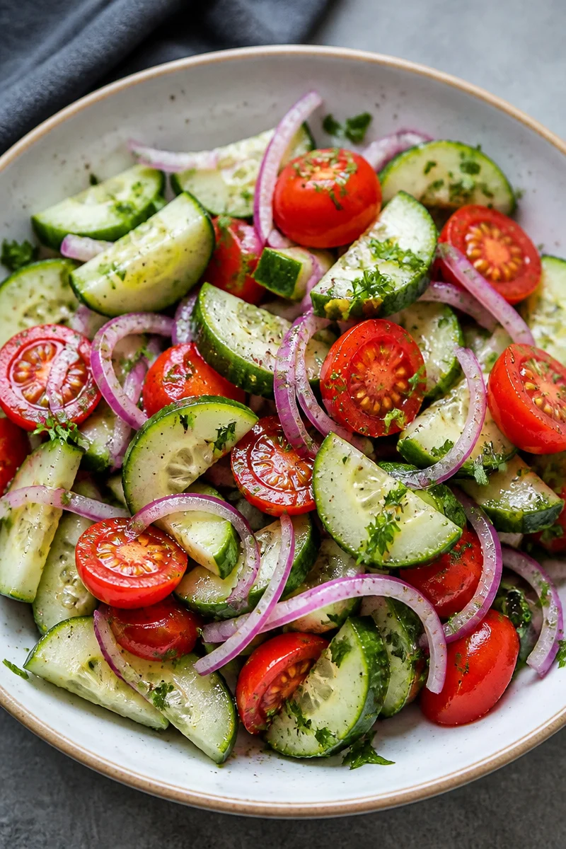 Refreshing Cucumber and Tomato Salad | Cucumbers, Onions, and Tomatoes, Tomato Cucumber Red Onion Salad, Tomato Salad Recipes