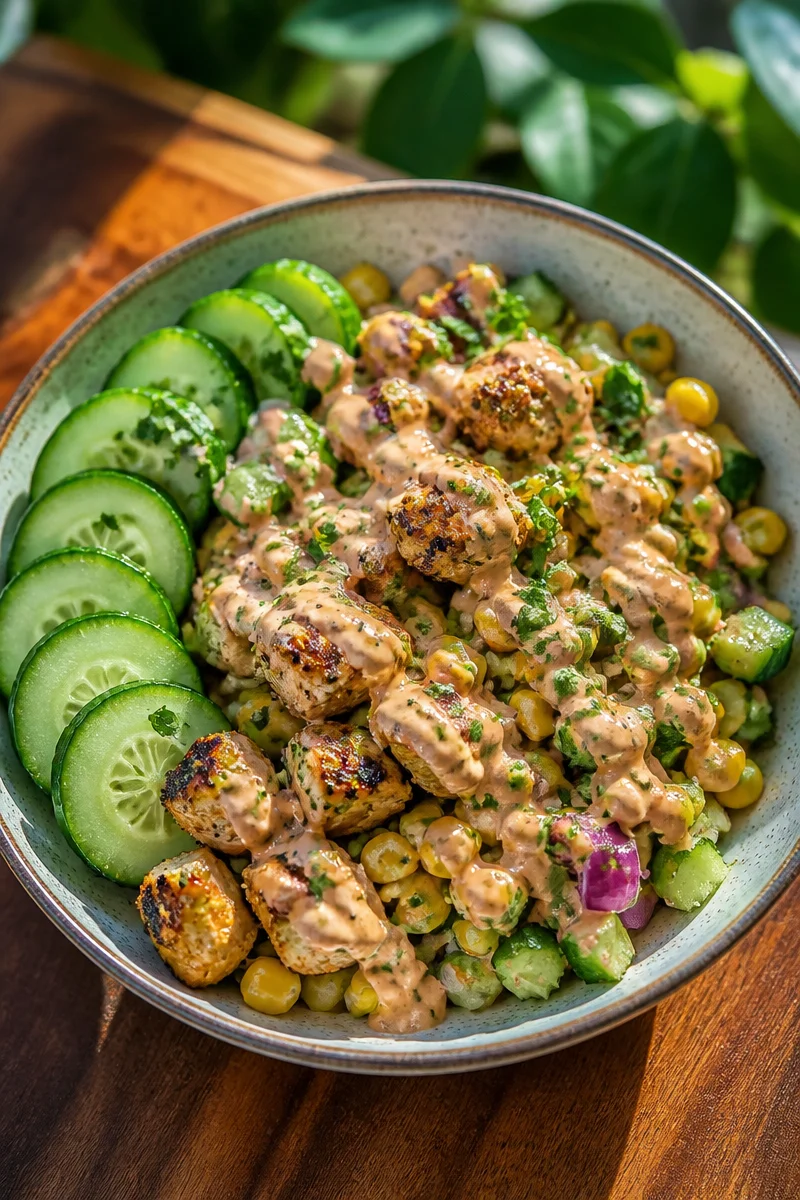 Street Corn Creamy Cucumber Chicken Salad